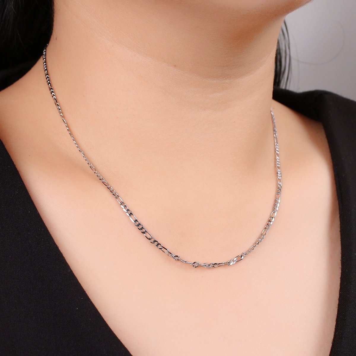 White Gold Filled Chain Necklace, 17.7", 17.8", 19.6" Figaro Chains, 3.2mm, 3.3mm, 4.5mm Figaro Necklace w/ Lobster Clasps | CN-946, CN-947, CN-948  Clearance Pricing