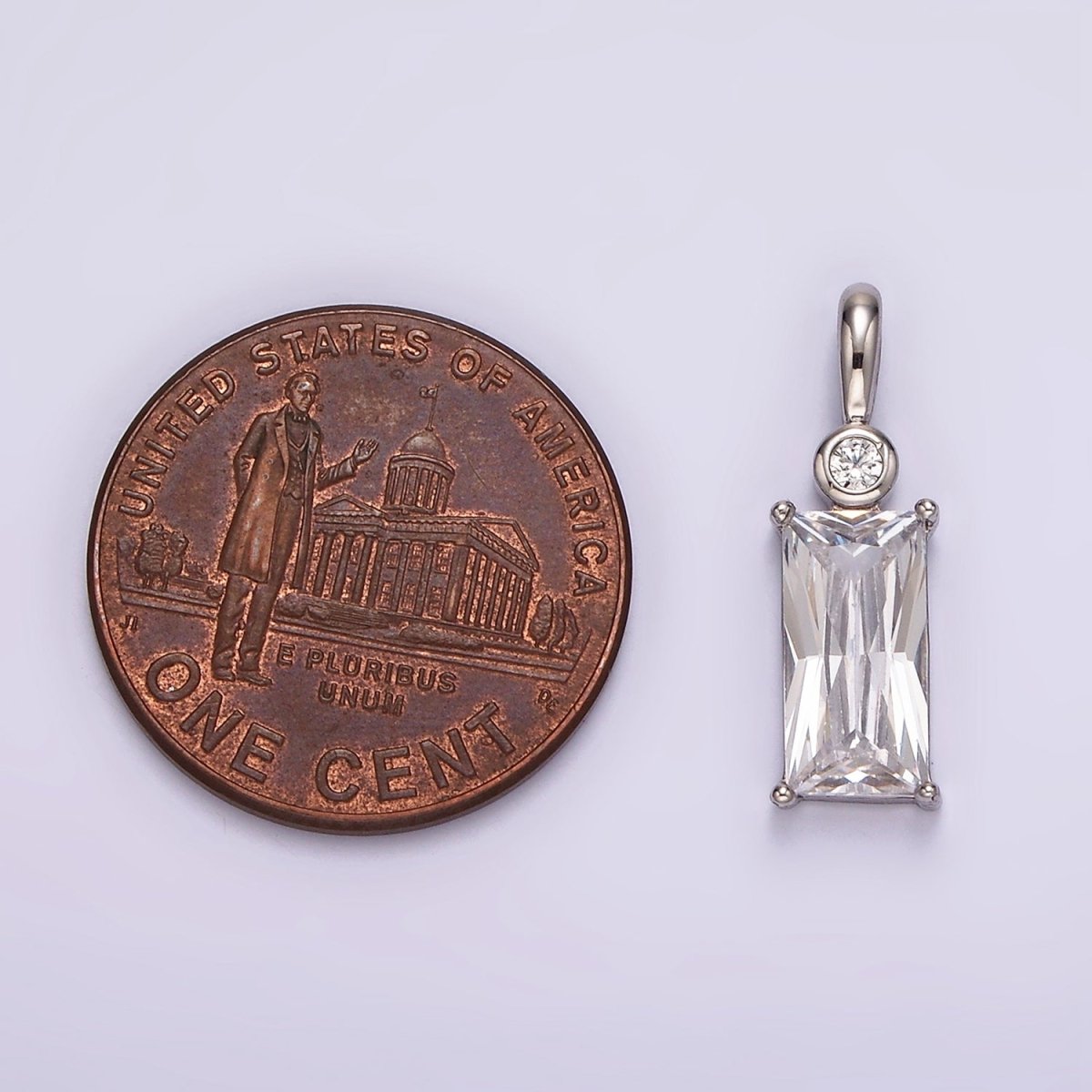 White Gold Filled Clear Baguette CZ Bezel Bail Pendant | AA1125 - DLUXCA