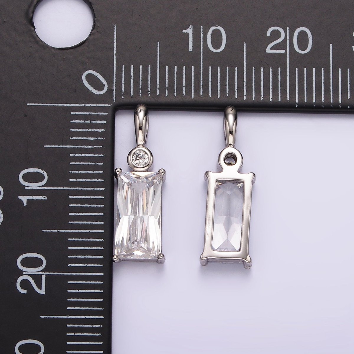 White Gold Filled Clear Baguette CZ Bezel Bail Pendant | AA1125 - DLUXCA