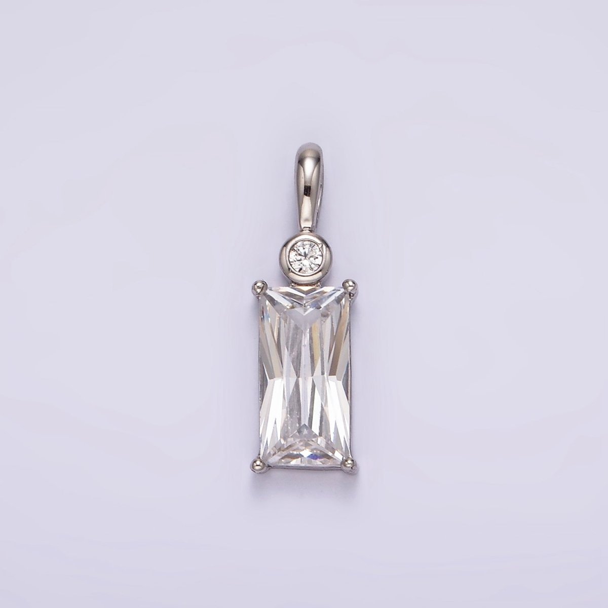White Gold Filled Clear Baguette CZ Bezel Bail Pendant | AA1125 - DLUXCA