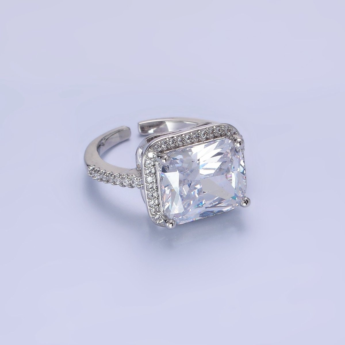 White Gold Filled Clear Baguette Micro Paved CZ Solitaire Ring | O1328