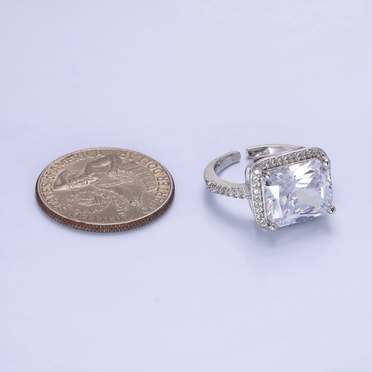 White Gold Filled Clear Baguette Micro Paved CZ Solitaire Ring | O1328