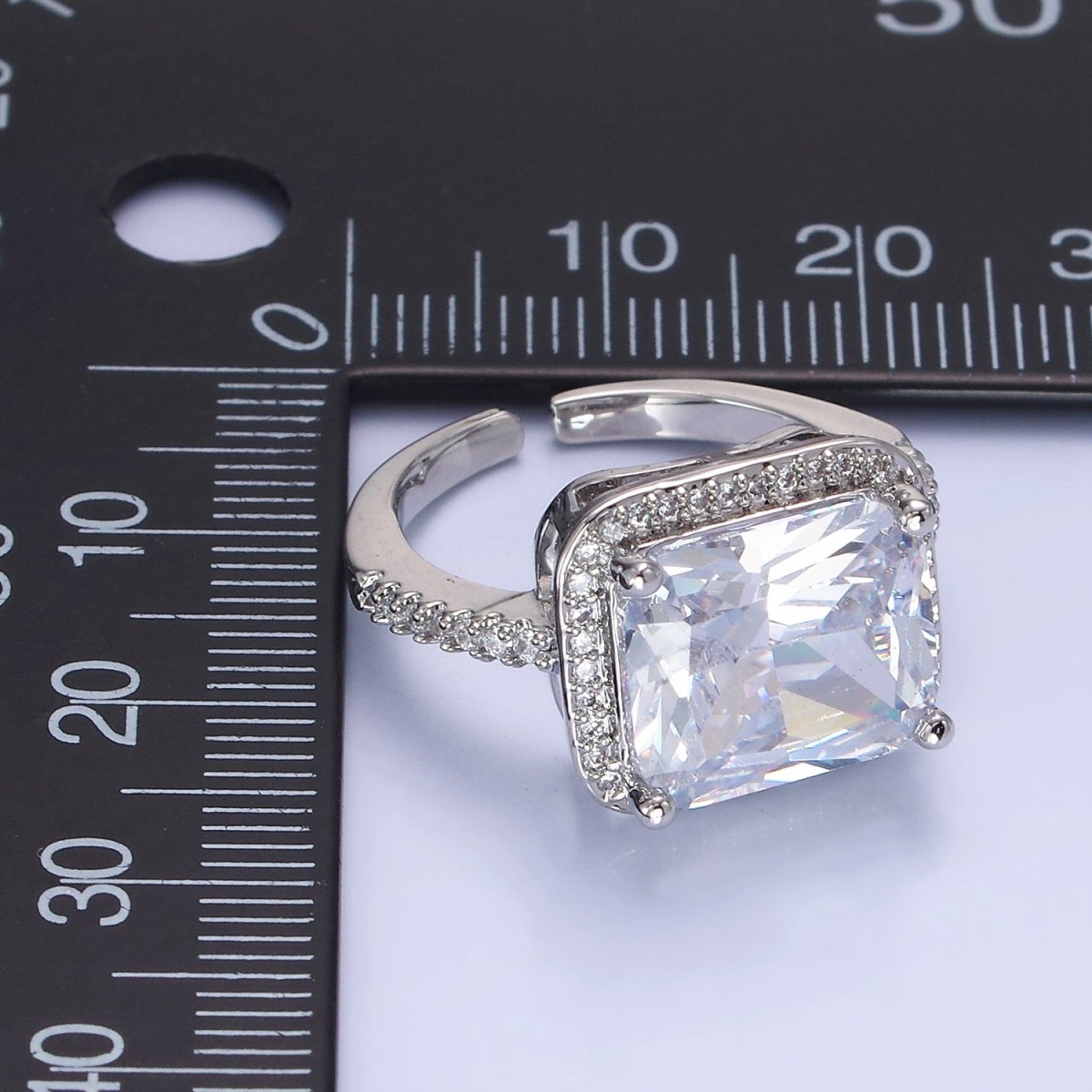 White Gold Filled Clear Baguette Micro Paved CZ Solitaire Ring | O1328