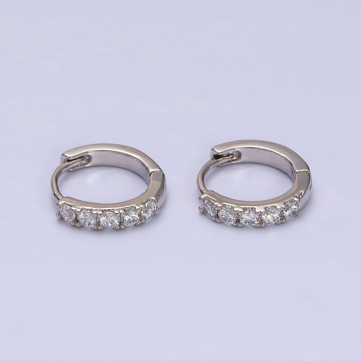 White Gold Filled Clear Micro Paved CZ 10mm Cartilage Huggie Earrings | AD1543 - DLUXCA