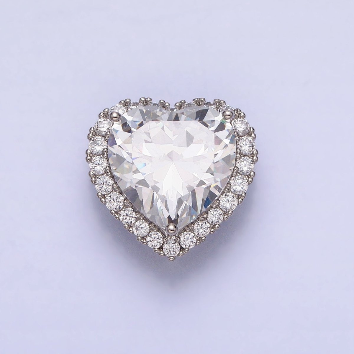 White Gold Filled Clear, Pink, Yellow CZ Heart Micro Paved Bead Pendant | AA245 - AA247