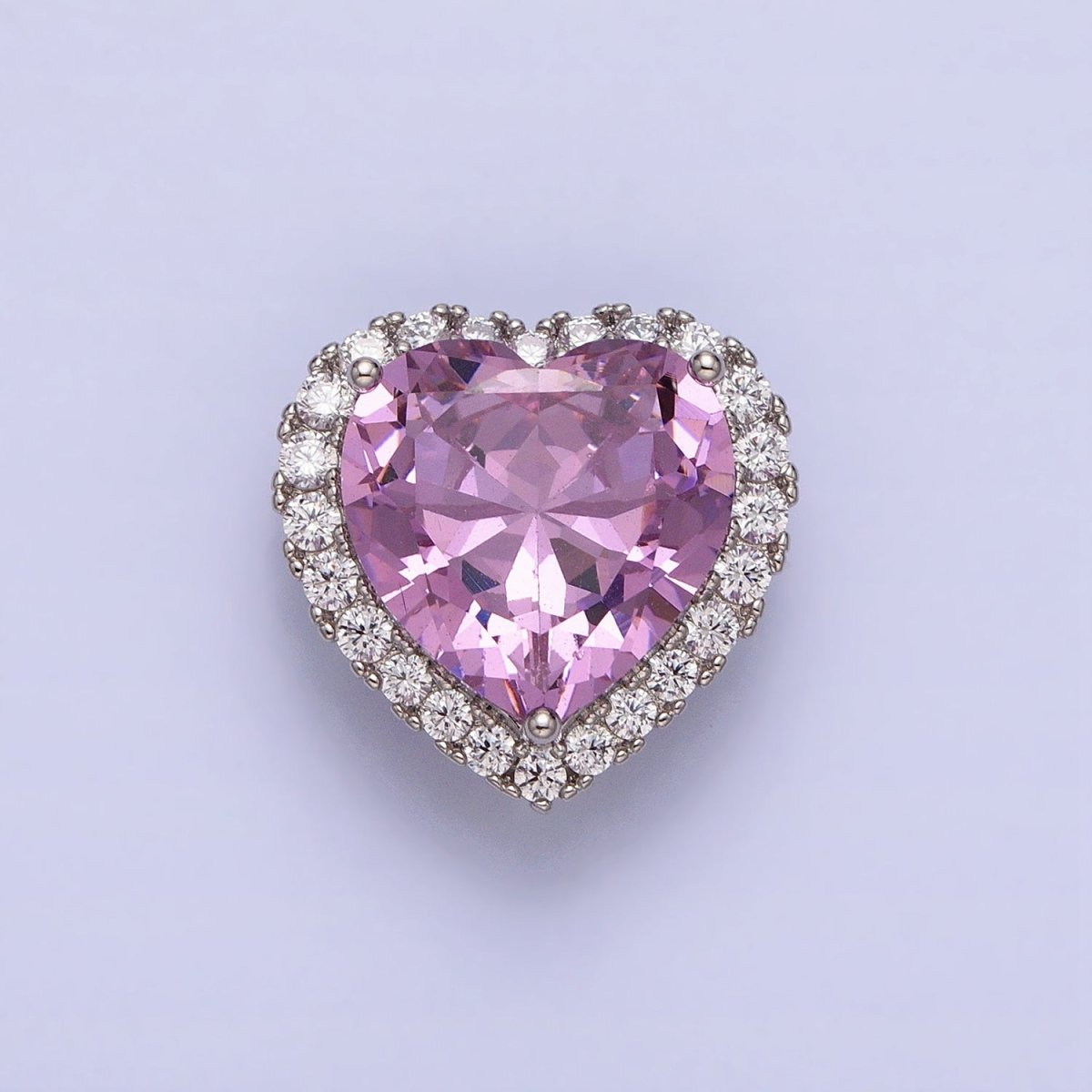 White Gold Filled Clear, Pink, Yellow CZ Heart Micro Paved Bead Pendant | AA245 - AA247