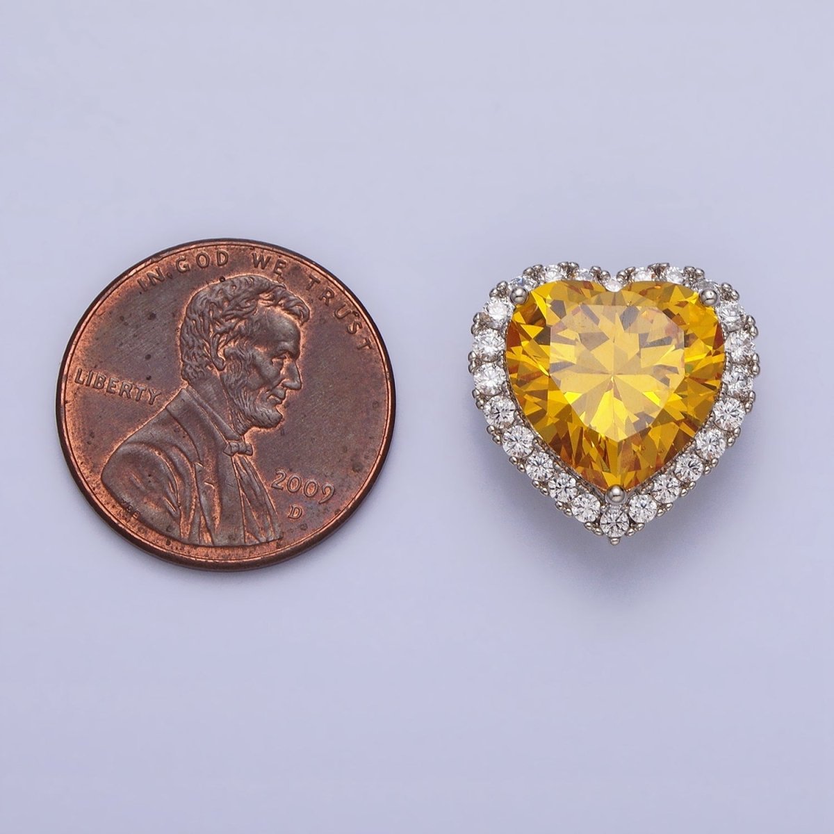 White Gold Filled Clear, Pink, Yellow CZ Heart Micro Paved Bead Pendant | AA245 - AA247