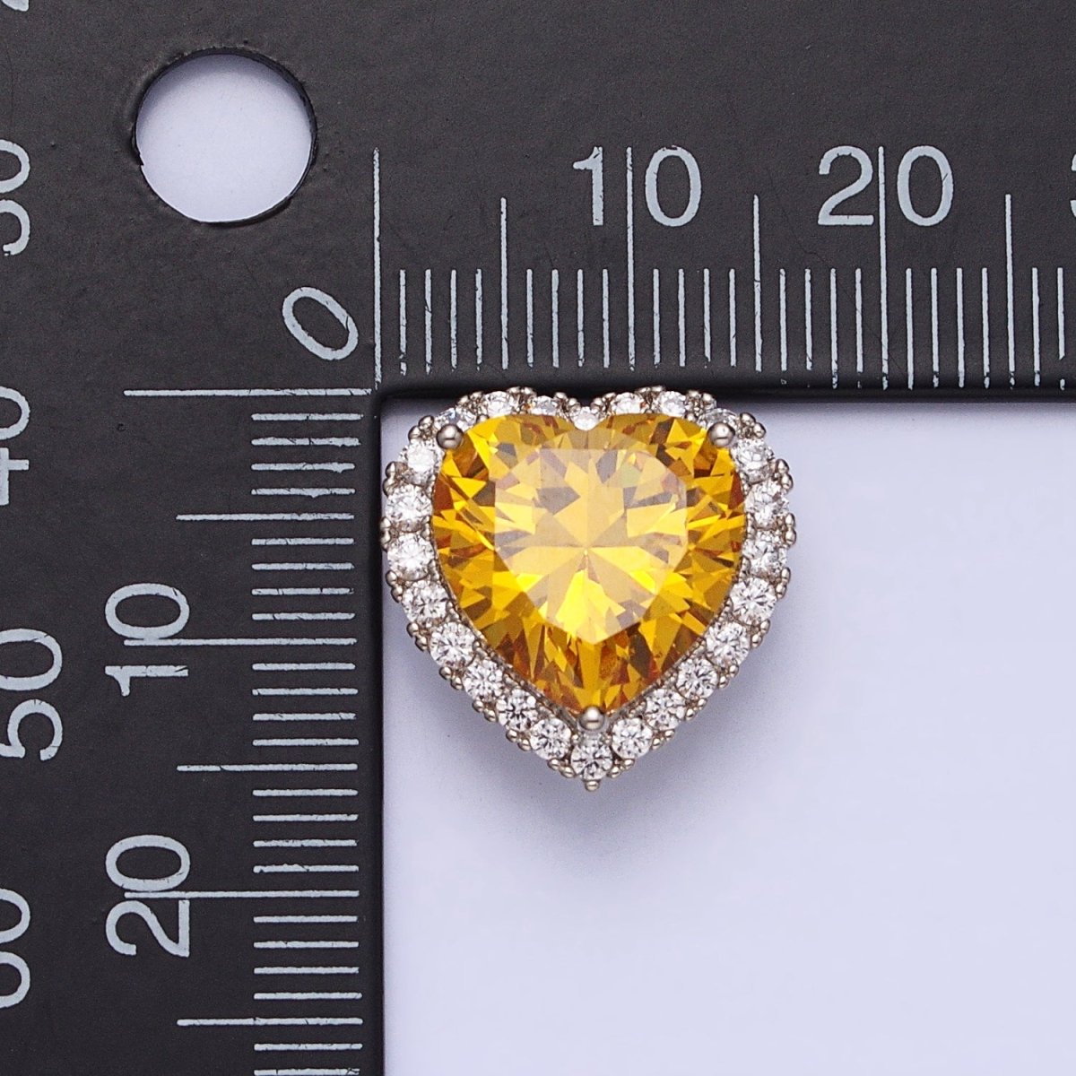 White Gold Filled Clear, Pink, Yellow CZ Heart Micro Paved Bead Pendant | AA245 - AA247