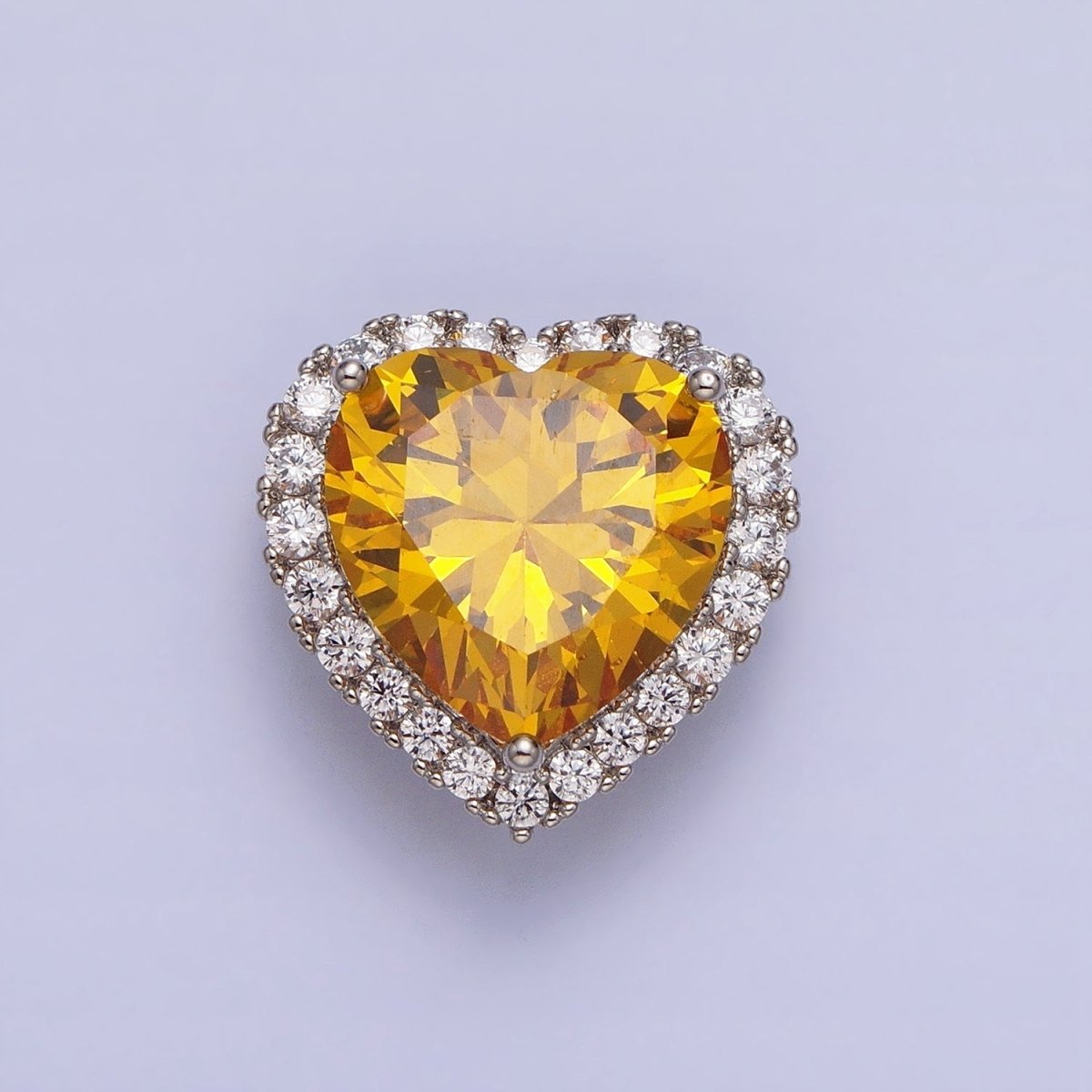 White Gold Filled Clear, Pink, Yellow CZ Heart Micro Paved Bead Pendant | AA245 - AA247