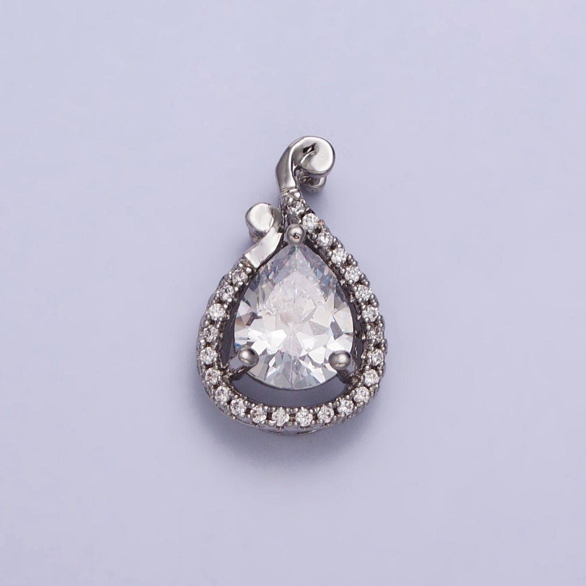 White Gold Filled Clear Teardrop Micro Paved CZ Pendant | AA031 - DLUXCA