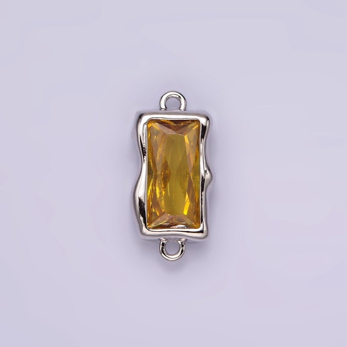 White Gold Filled CZ Baguette Molten Personalized Birth Month Connector | G259 - G262