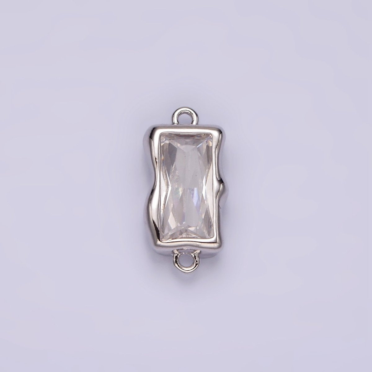 White Gold Filled CZ Baguette Molten Personalized Birth Month Connector | G259 - G262