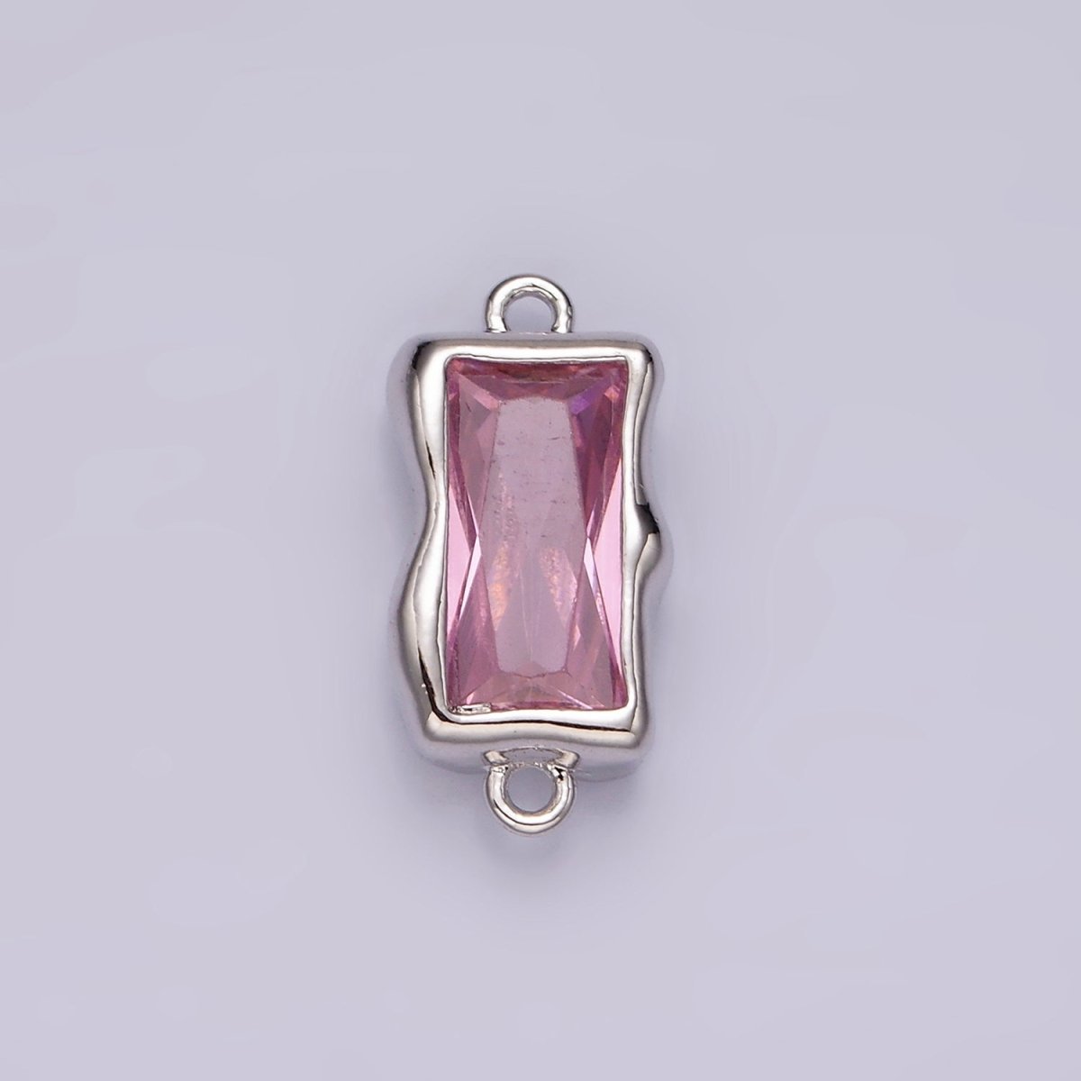 White Gold Filled CZ Baguette Molten Personalized Birth Month Connector | G259 - G262