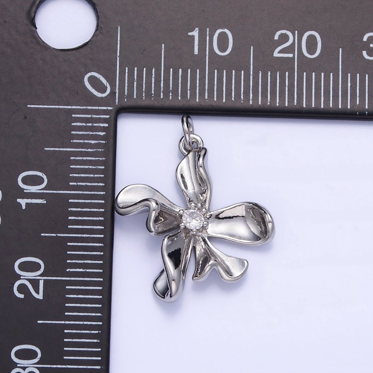White Gold Filled CZ Foil Flower Charm | C225 - DLUXCA