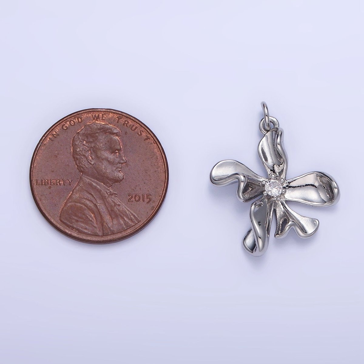 White Gold Filled CZ Foil Flower Charm | C225 - DLUXCA