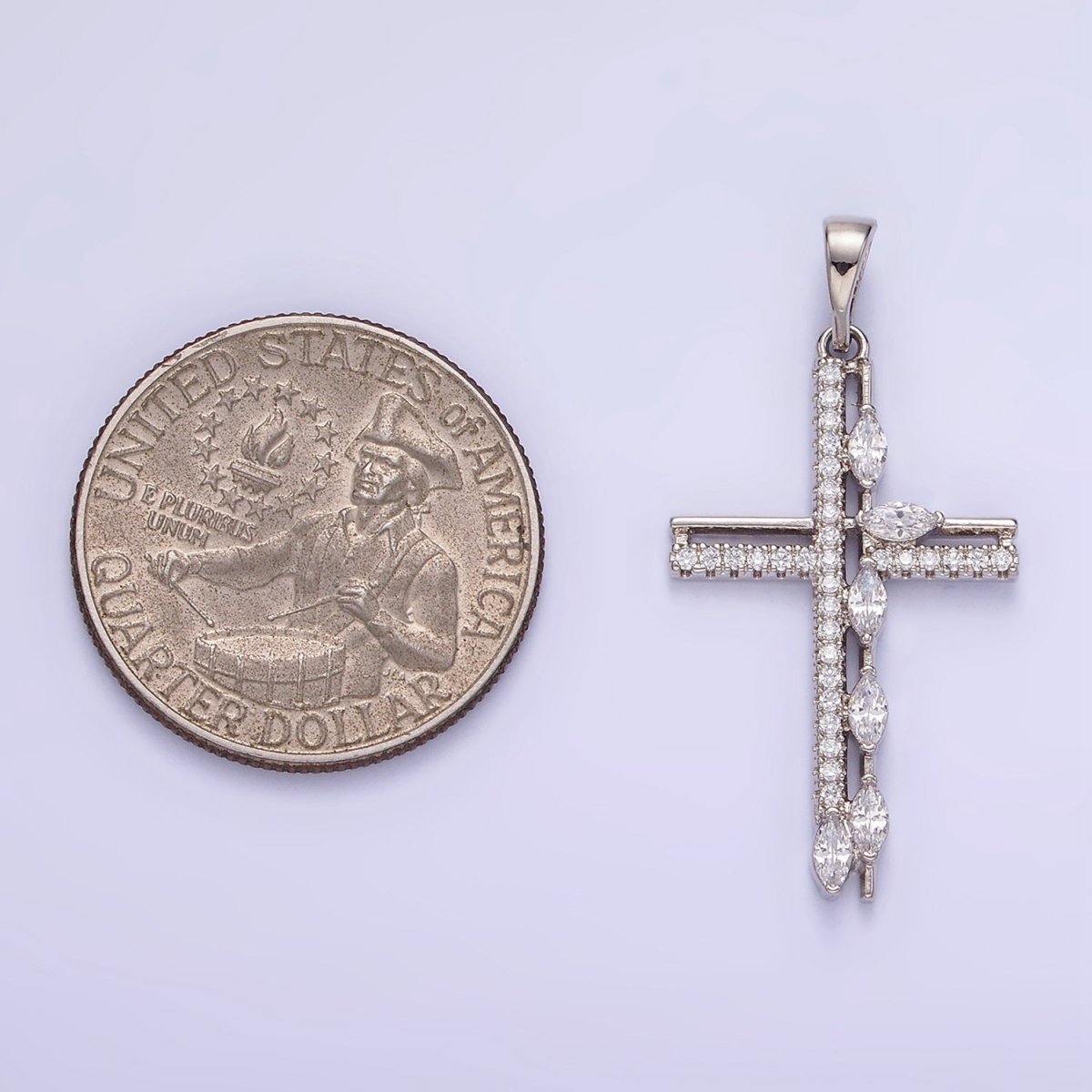 White Gold Filled CZ Marquise Micro Paved Open Cross Religious Pendant | AA1127 - DLUXCA
