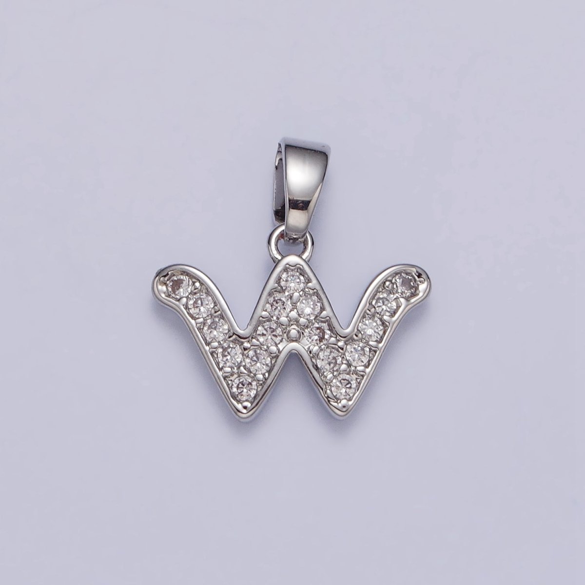 White Gold Filled Dainty Initial Letter Script A-Z Micro Paved CZ Personalized Pendant | A-390-A-402
