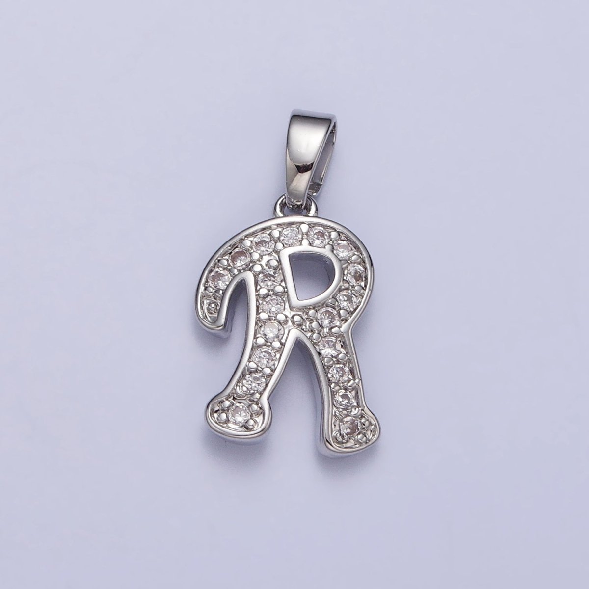 White Gold Filled Dainty Initial Letter Script A-Z Micro Paved CZ Personalized Pendant | A-390-A-402