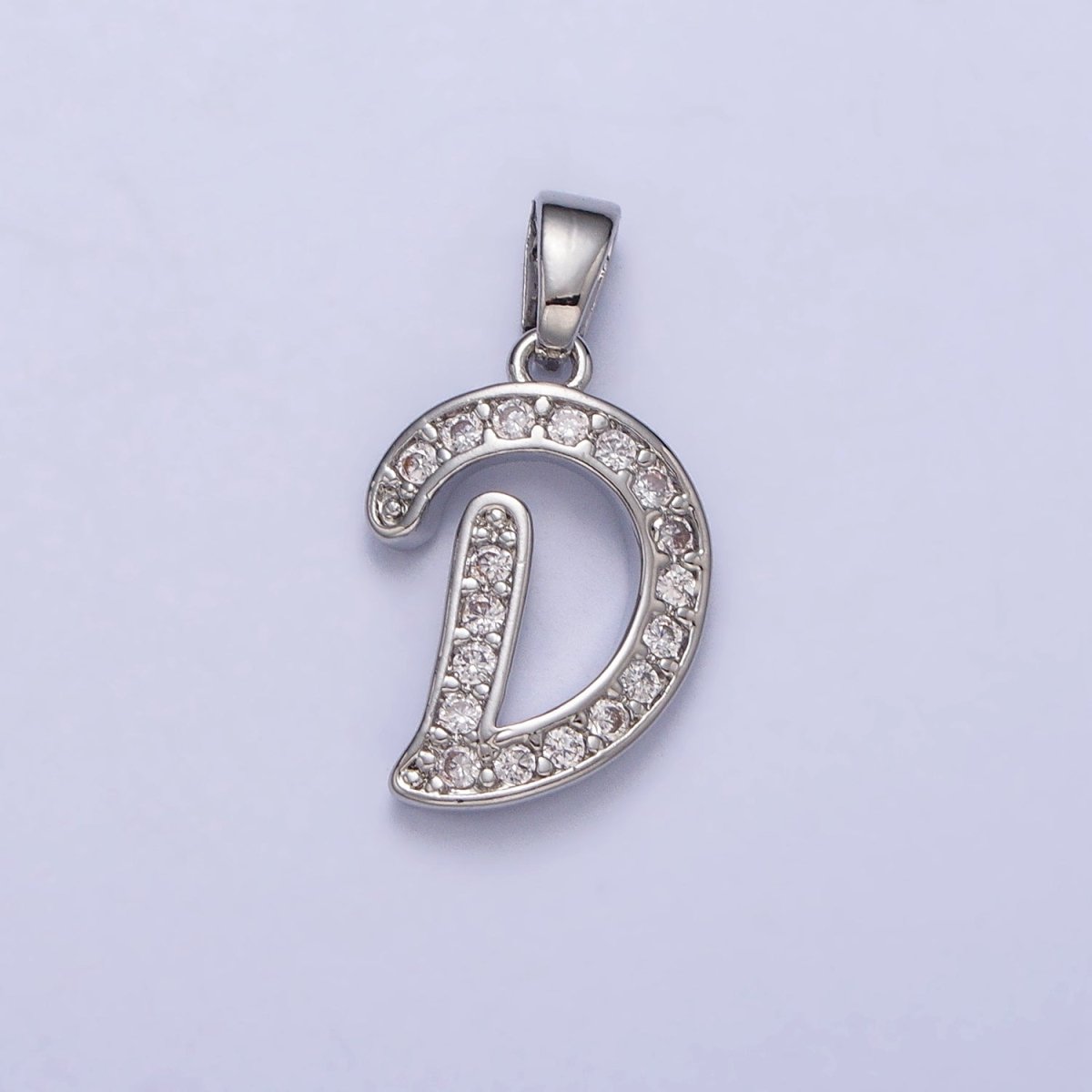 White Gold Filled Dainty Initial Letter Script A-Z Micro Paved CZ Personalized Pendant | A-390-A-402