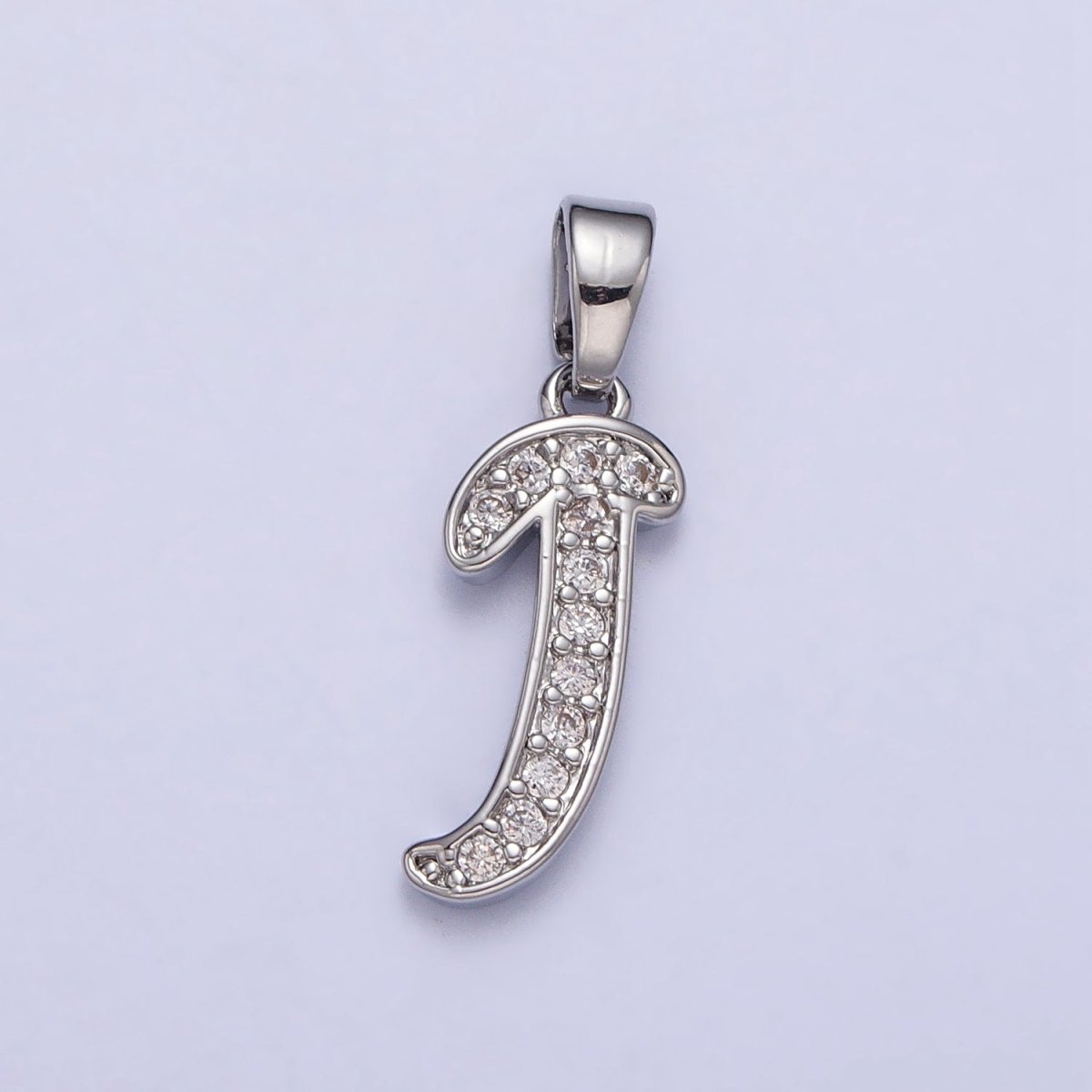 White Gold Filled Dainty Initial Letter Script A-Z Micro Paved CZ Personalized Pendant | A-390-A-402