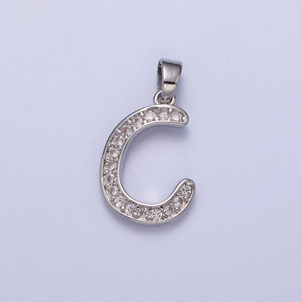 White Gold Filled Dainty Initial Letter Script A-Z Micro Paved CZ Personalized Pendant | A-390-A-402