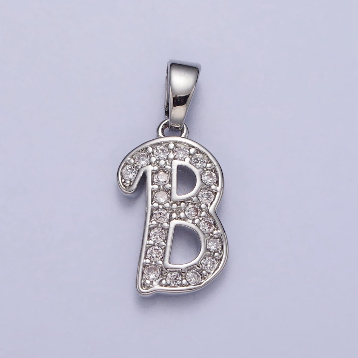 White Gold Filled Dainty Initial Letter Script A-Z Micro Paved CZ Personalized Pendant | A-390-A-402