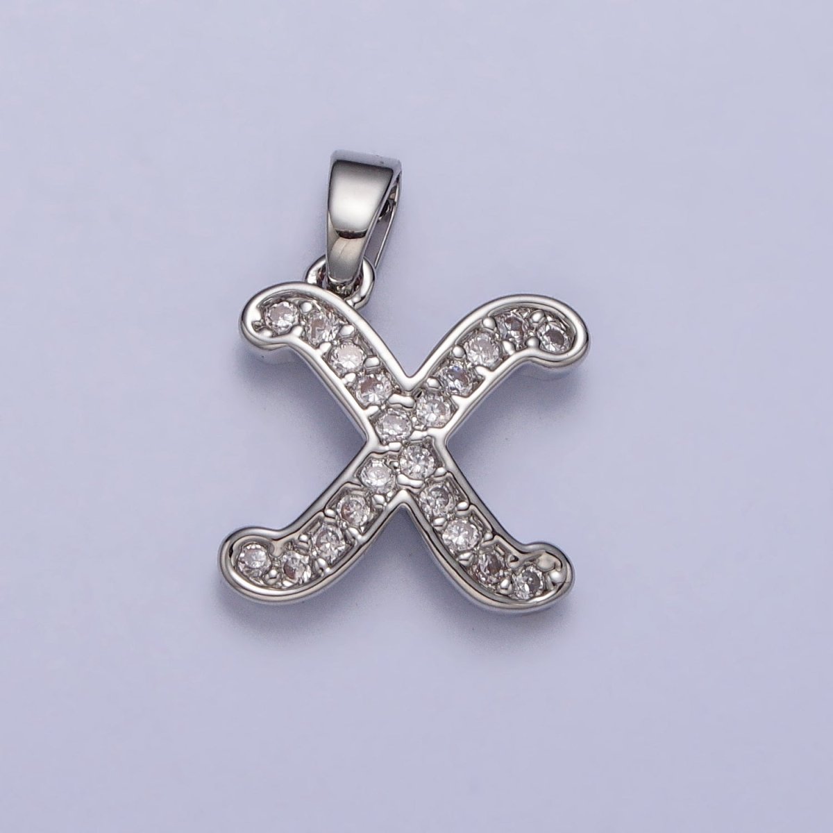 White Gold Filled Dainty Initial Letter Script A-Z Micro Paved CZ Personalized Pendant | A-390-A-402