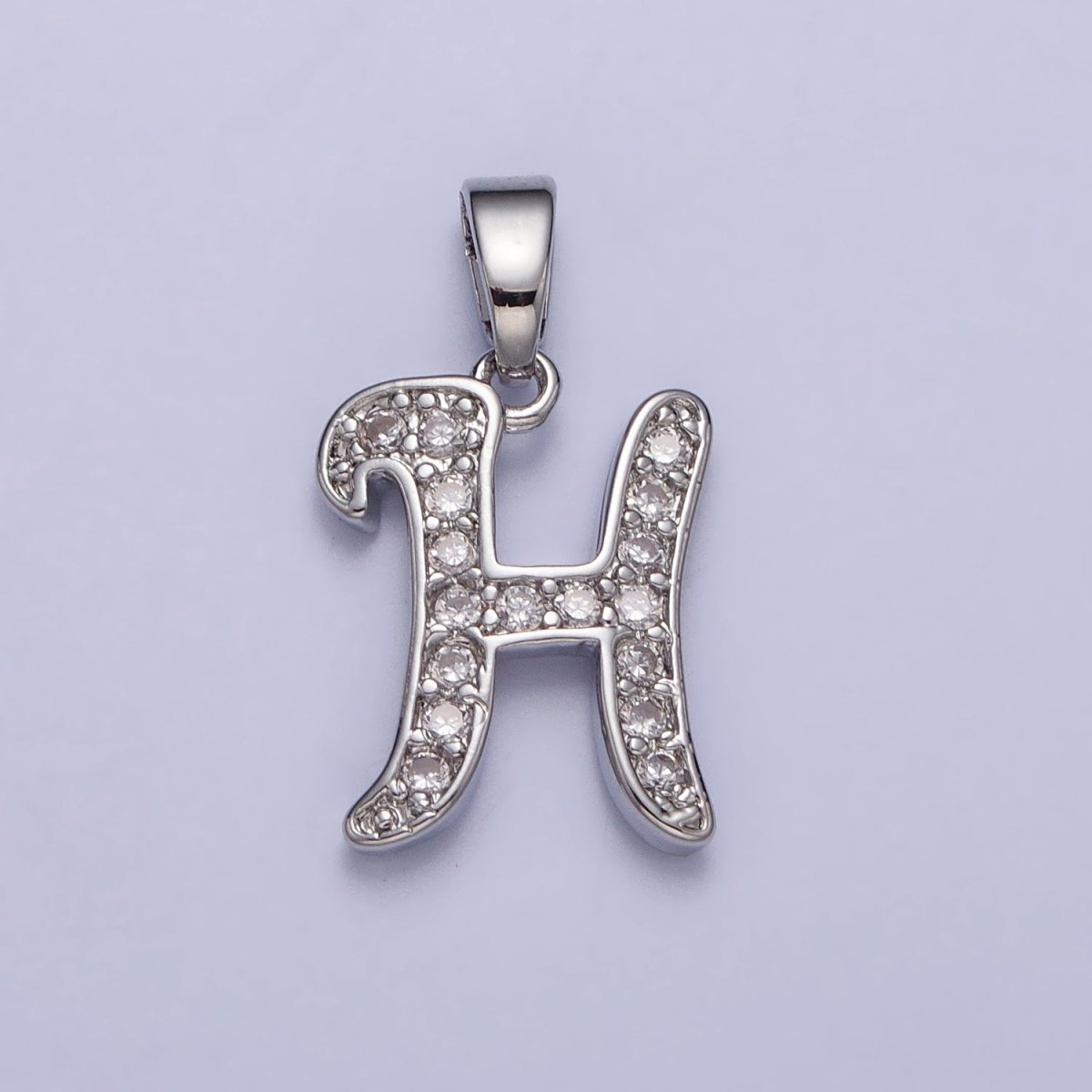 White Gold Filled Dainty Initial Letter Script A-Z Micro Paved CZ Personalized Pendant | A-390-A-402