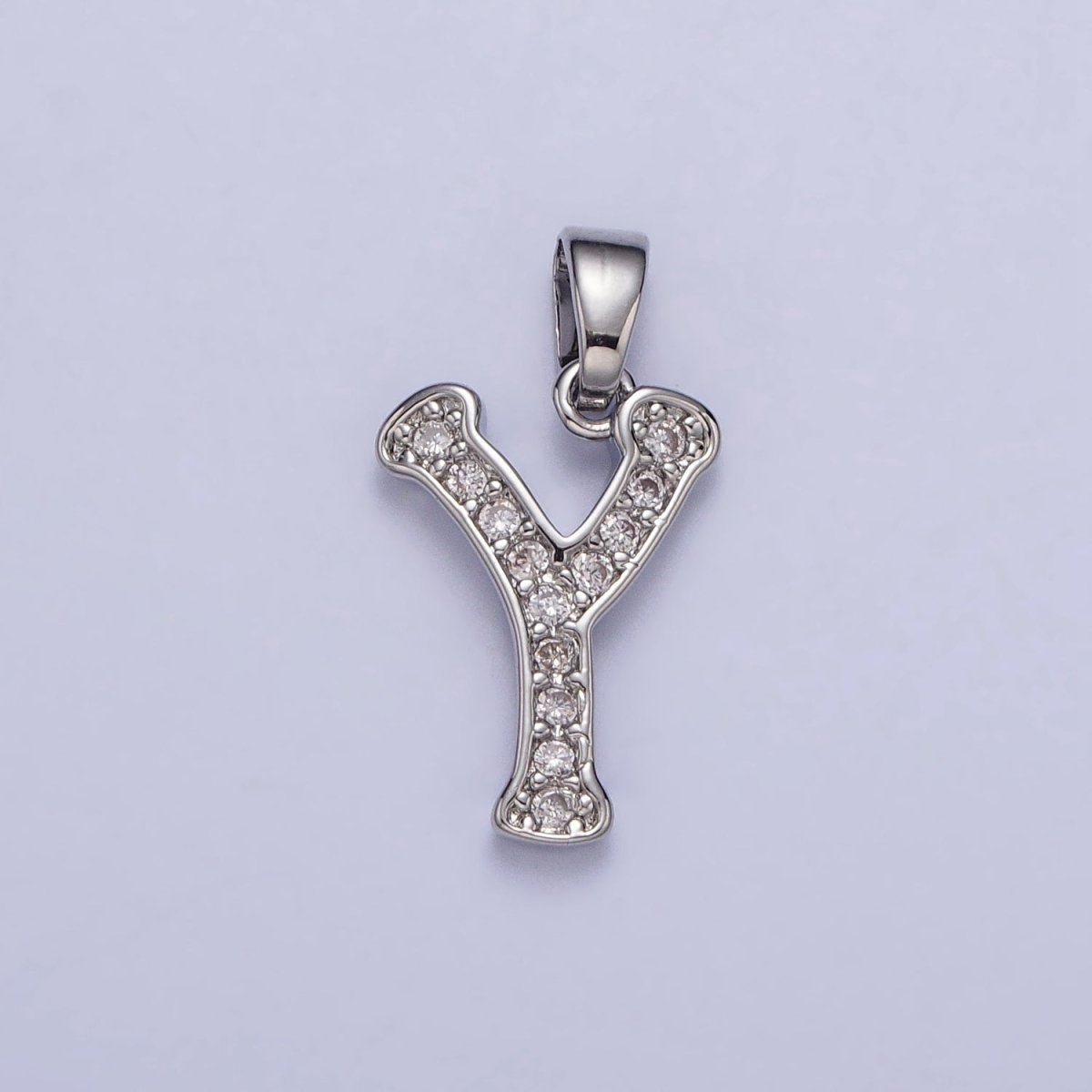 White Gold Filled Dainty Initial Letter Script A-Z Micro Paved CZ Personalized Pendant | A-390-A-402