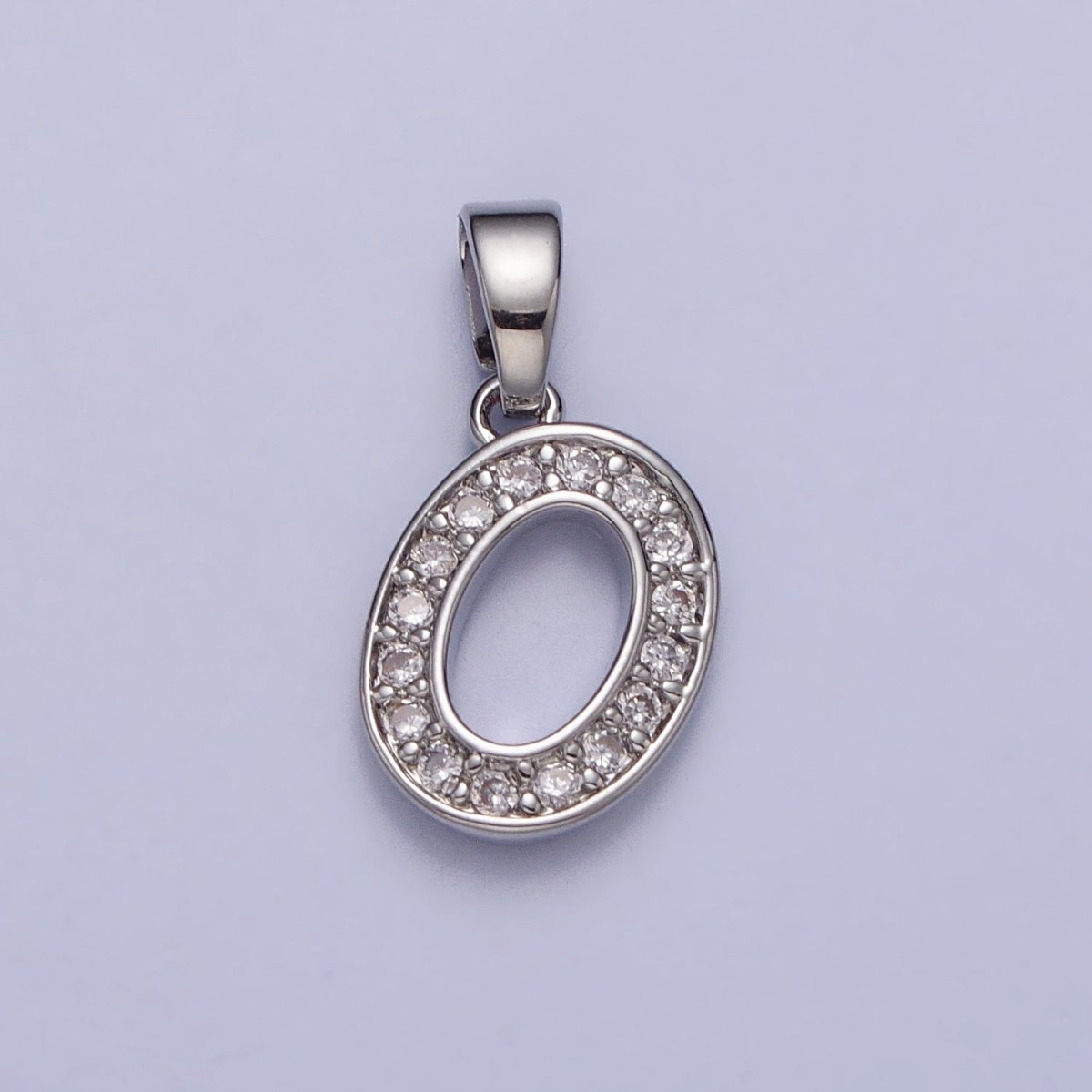 White Gold Filled Dainty Initial Letter Script A-Z Micro Paved CZ Personalized Pendant | A-390-A-402
