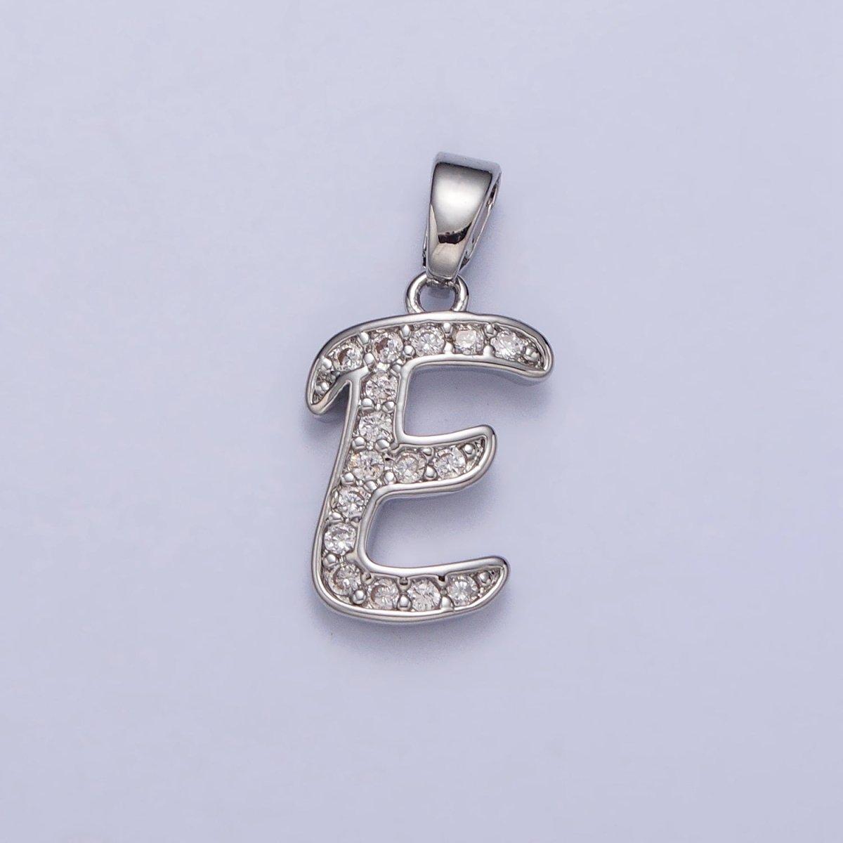 White Gold Filled Dainty Initial Letter Script A-Z Micro Paved CZ Personalized Pendant | A-390-A-402