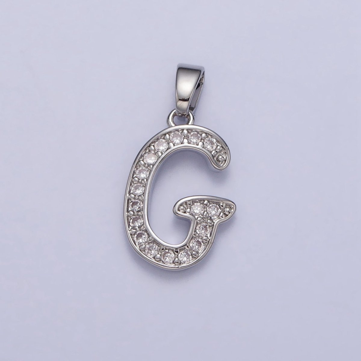 White Gold Filled Dainty Initial Letter Script A-Z Micro Paved CZ Personalized Pendant | A-390-A-402