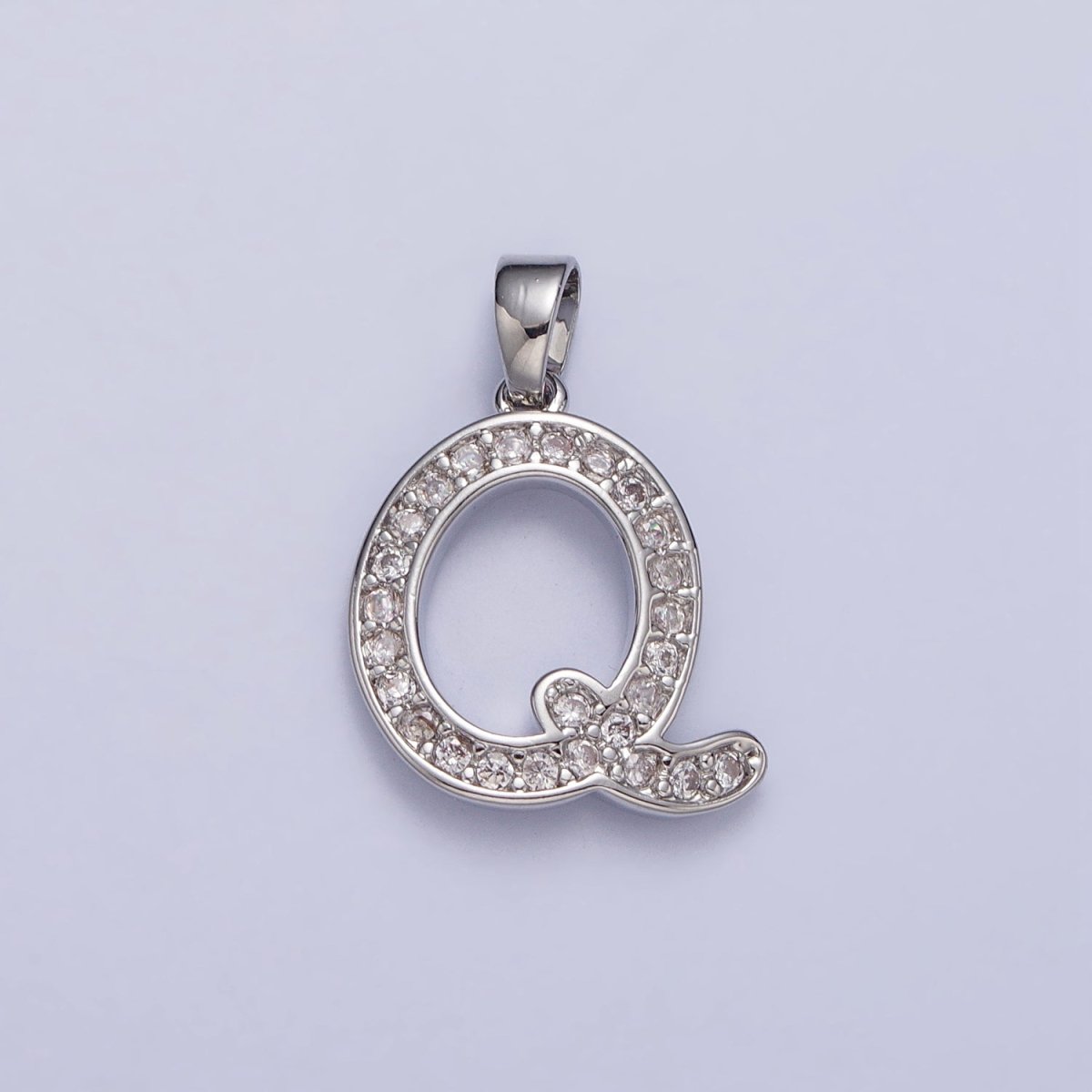 White Gold Filled Dainty Initial Letter Script A-Z Micro Paved CZ Personalized Pendant | A-390-A-402