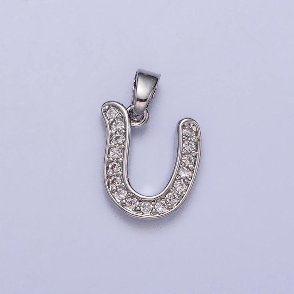 White Gold Filled Dainty Initial Letter Script A-Z Micro Paved CZ Personalized Pendant | A-390-A-402