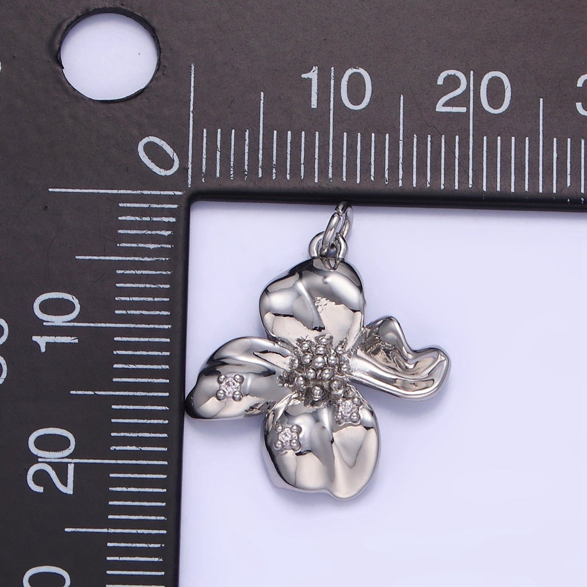 24K Gold Filled CZ Dotted Molten Foil Flower Petal Charm in Gold & Silver | C242
