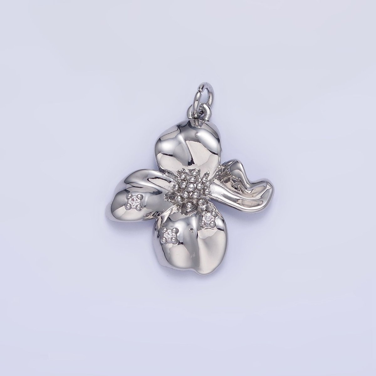 24K Gold Filled CZ Dotted Molten Foil Flower Petal Charm in Gold & Silver | C242
