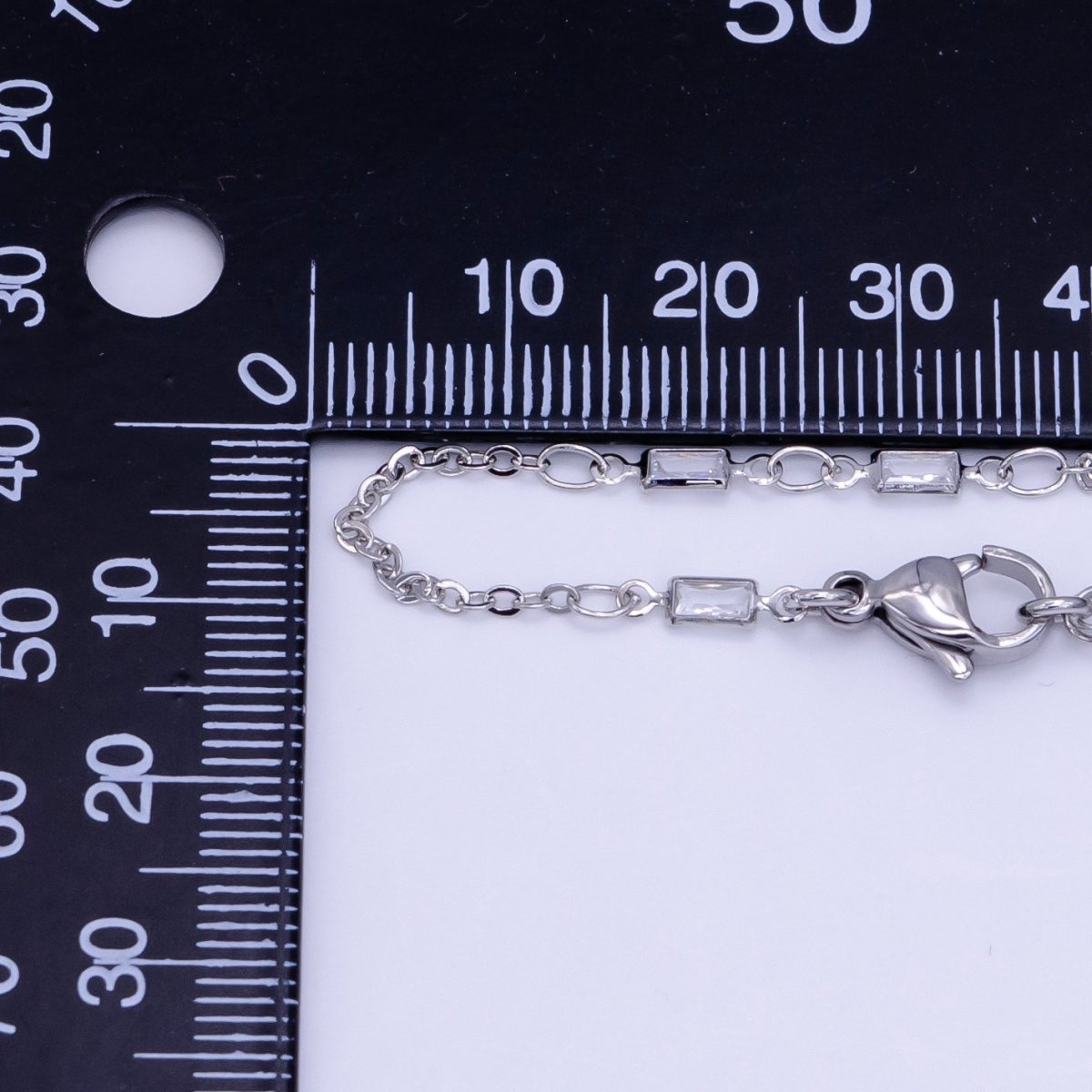 White Gold Filled Double Baguette Cable Chain 18 Inch Necklace | WA-2508 - DLUXCA