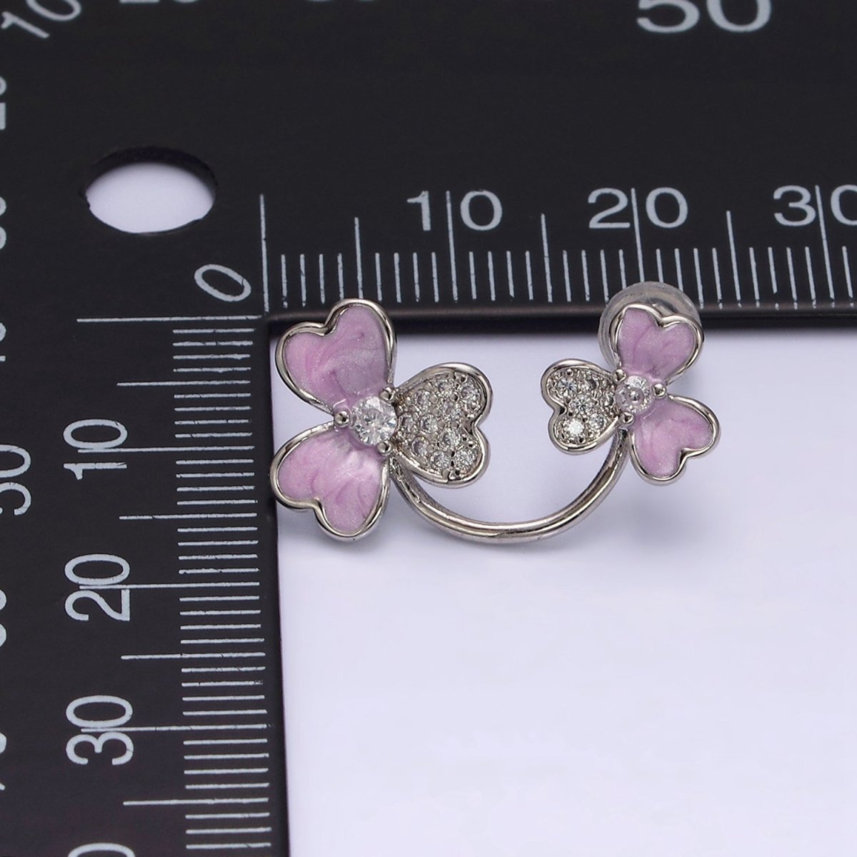 White Gold Filled Double Flower White, Purple Sparkly Enamel Micro Paved Stud Earrings | AE597 AE598