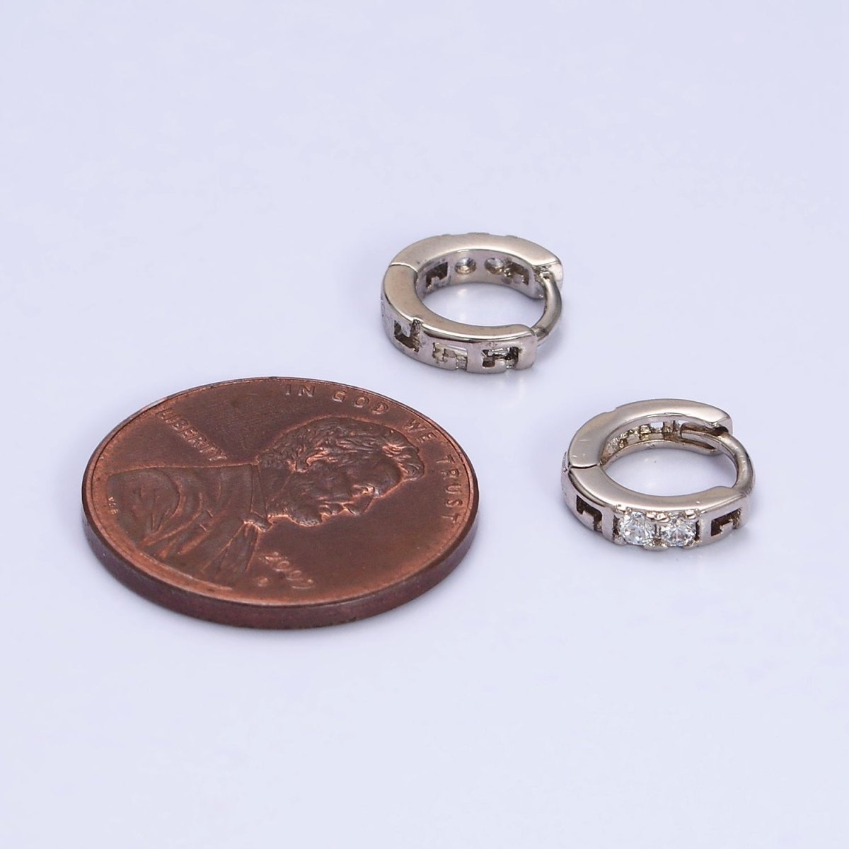 White Gold Filled Double Two Clear CZ Lined 10mm Cartilage Huggie Earrings | AD1450 - DLUXCA