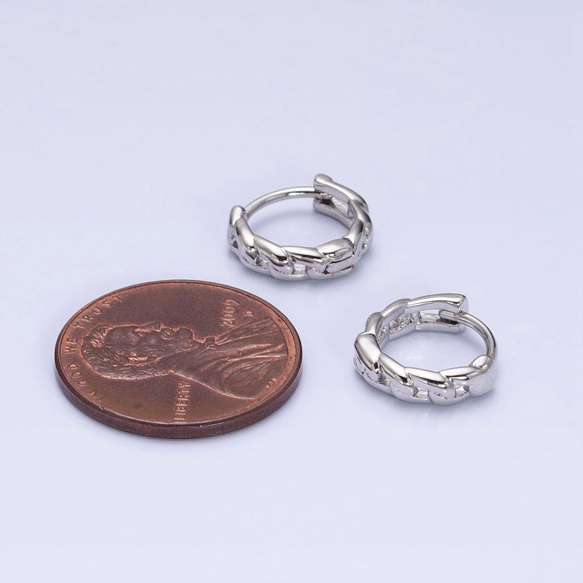 White Gold Filled Flat Curb Link 11mm Cartilage Huggie Earrings | AD858 - DLUXCA