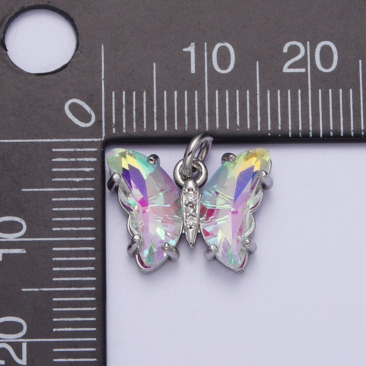 White Gold Filled Glass Acrylic Butterfly Mariposa Charm in Silver | M-491 - M-493 C-644 C-687