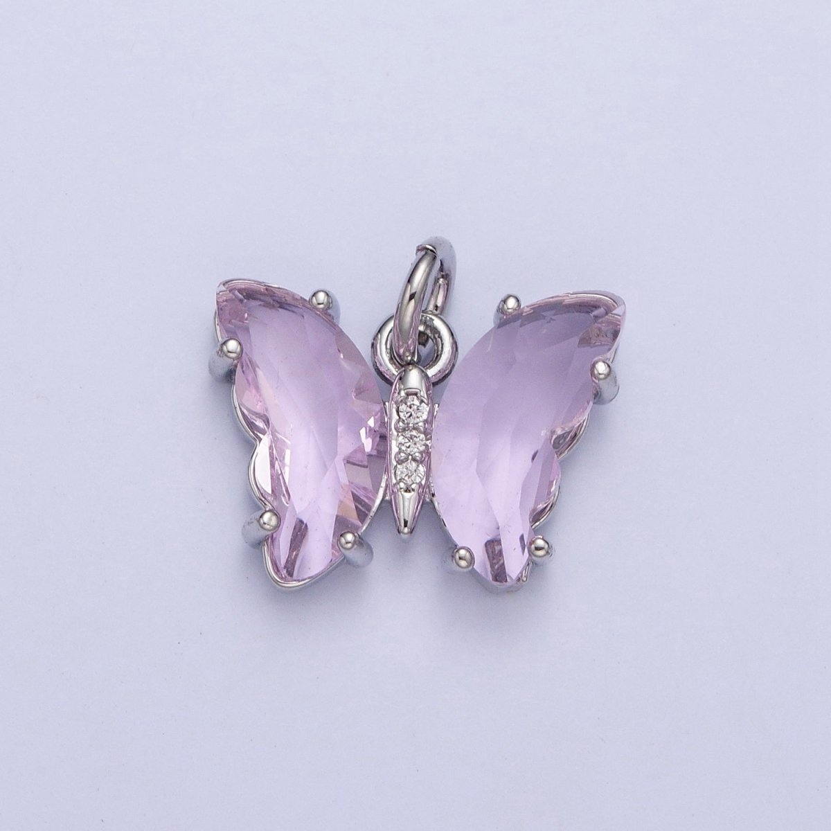 White Gold Filled Glass Acrylic Butterfly Mariposa Charm in Silver | M-491 - M-493 C-644 C-687