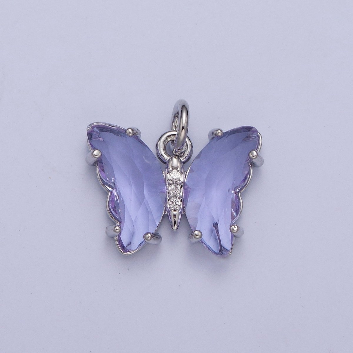 White Gold Filled Glass Acrylic Butterfly Mariposa Charm in Silver | M-491 - M-493 C-644 C-687