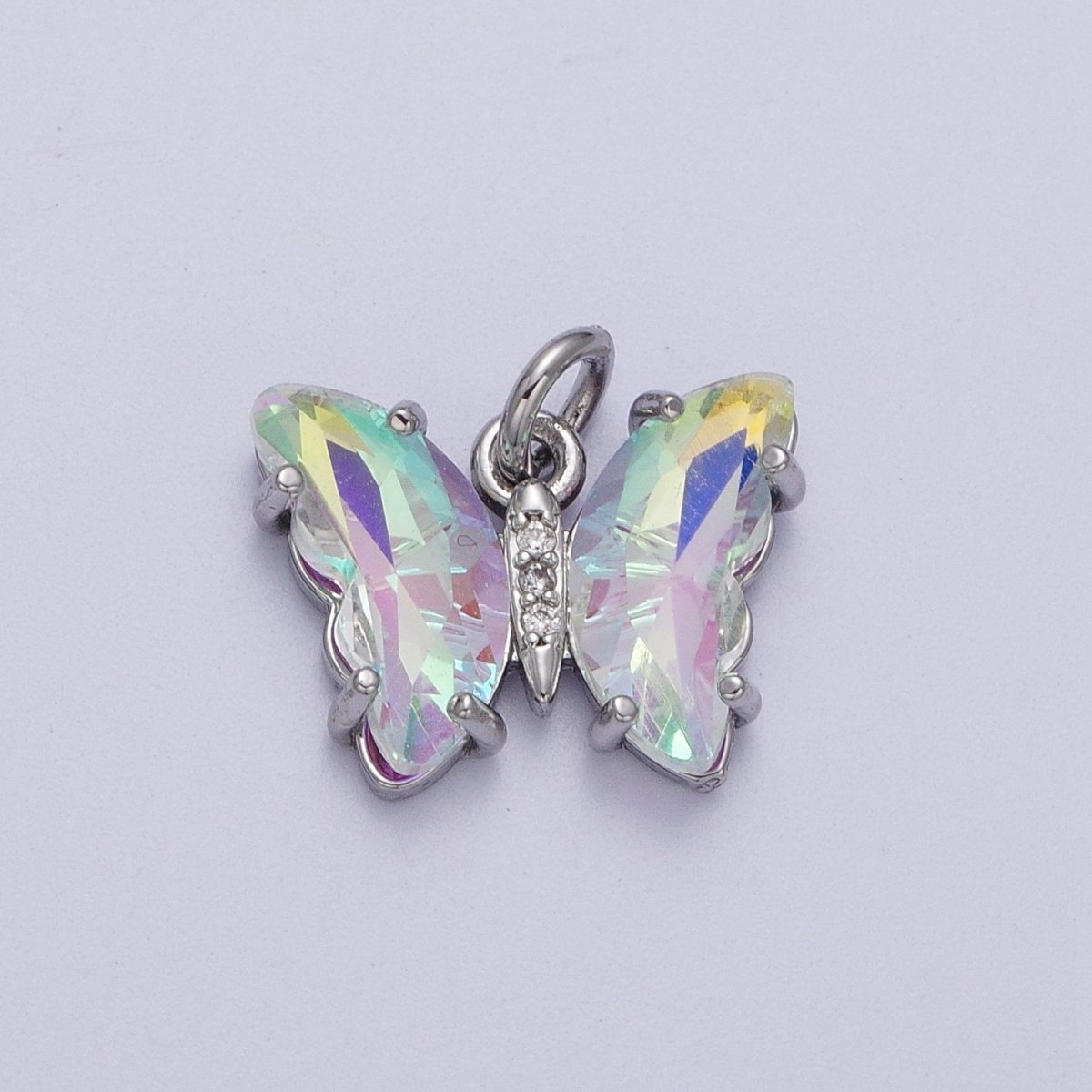 White Gold Filled Glass Acrylic Butterfly Mariposa Charm in Silver | M-491 - M-493 C-644 C-687