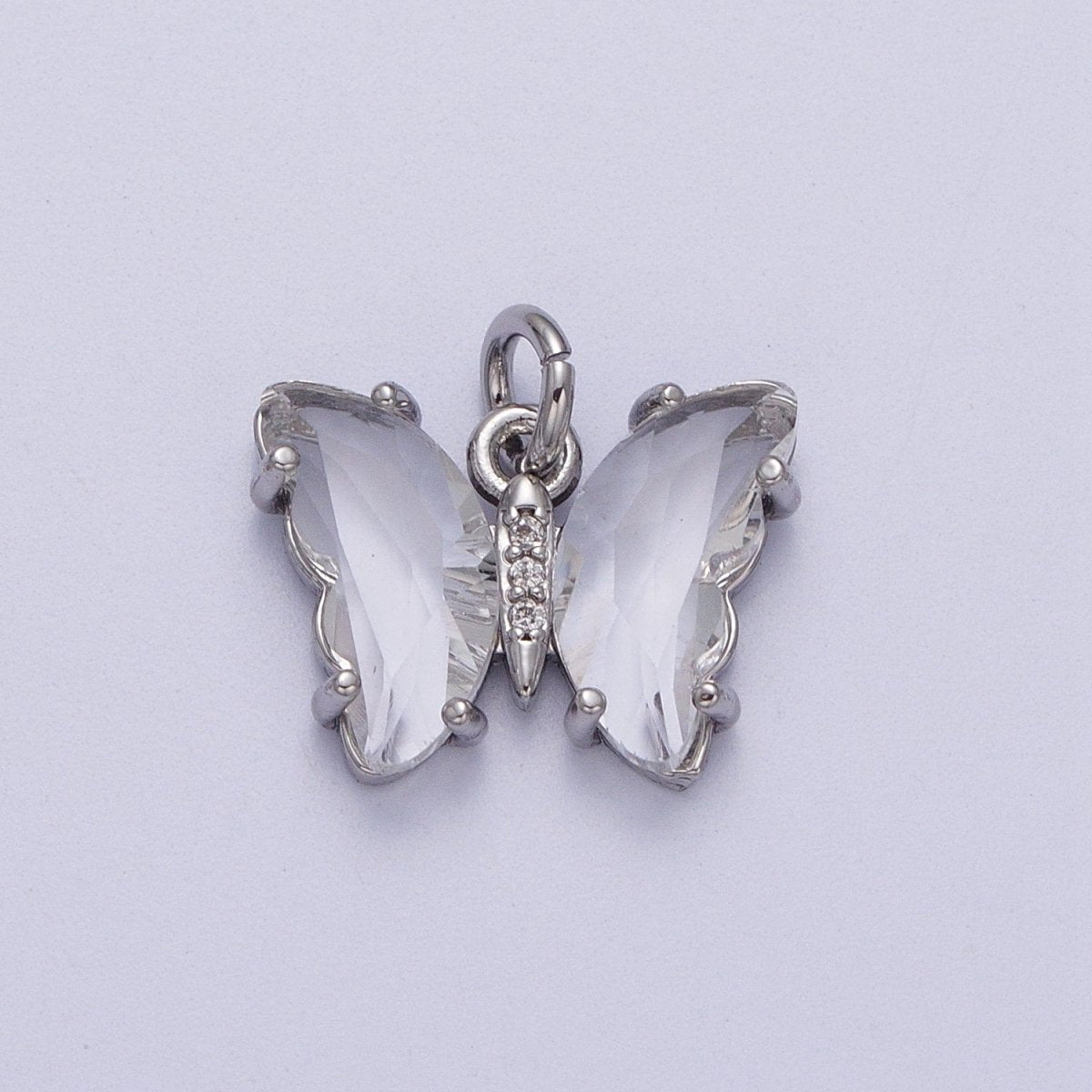 White Gold Filled Glass Acrylic Butterfly Mariposa Charm in Silver | M-491 - M-493 C-644 C-687