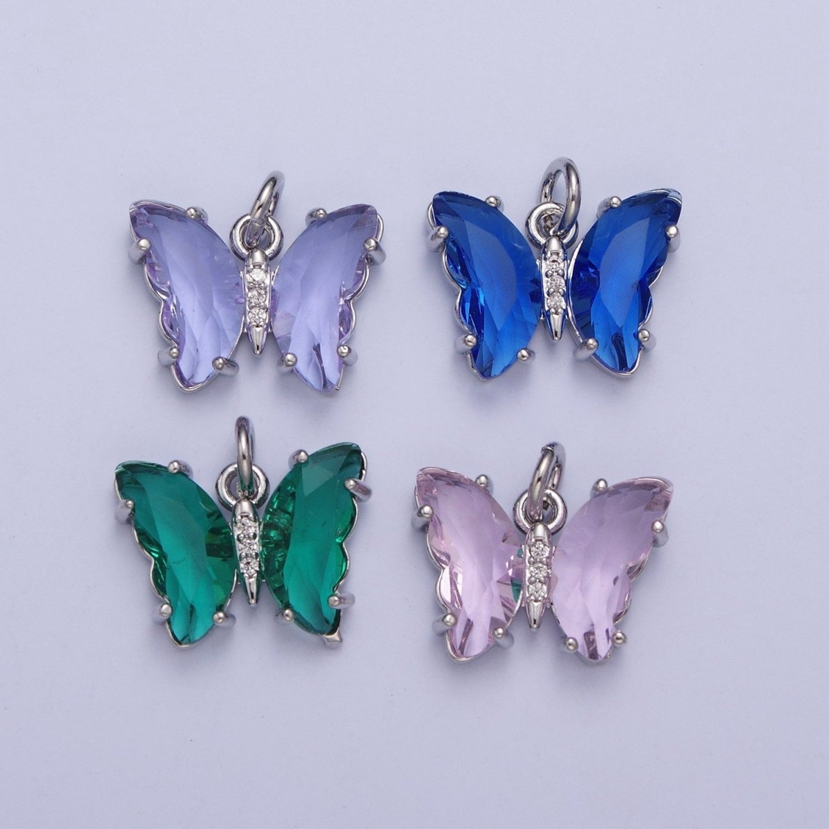 White Gold Filled Glass Acrylic Butterfly Mariposa Charm in Silver | M-491 - M-493 C-644 C-687