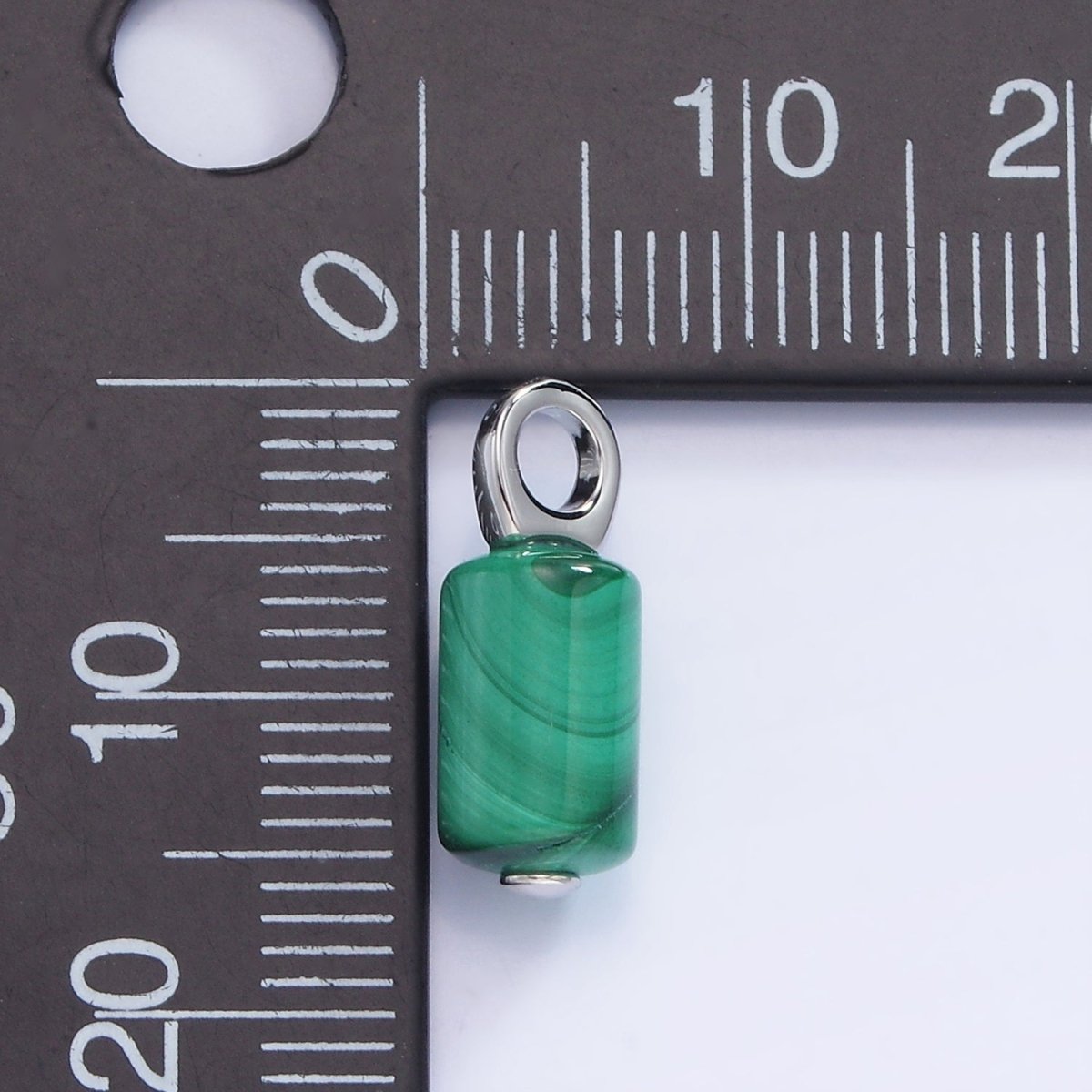 White Gold Filled Green Malachite Gemstone Cylinder Charm | W522 - DLUXCA