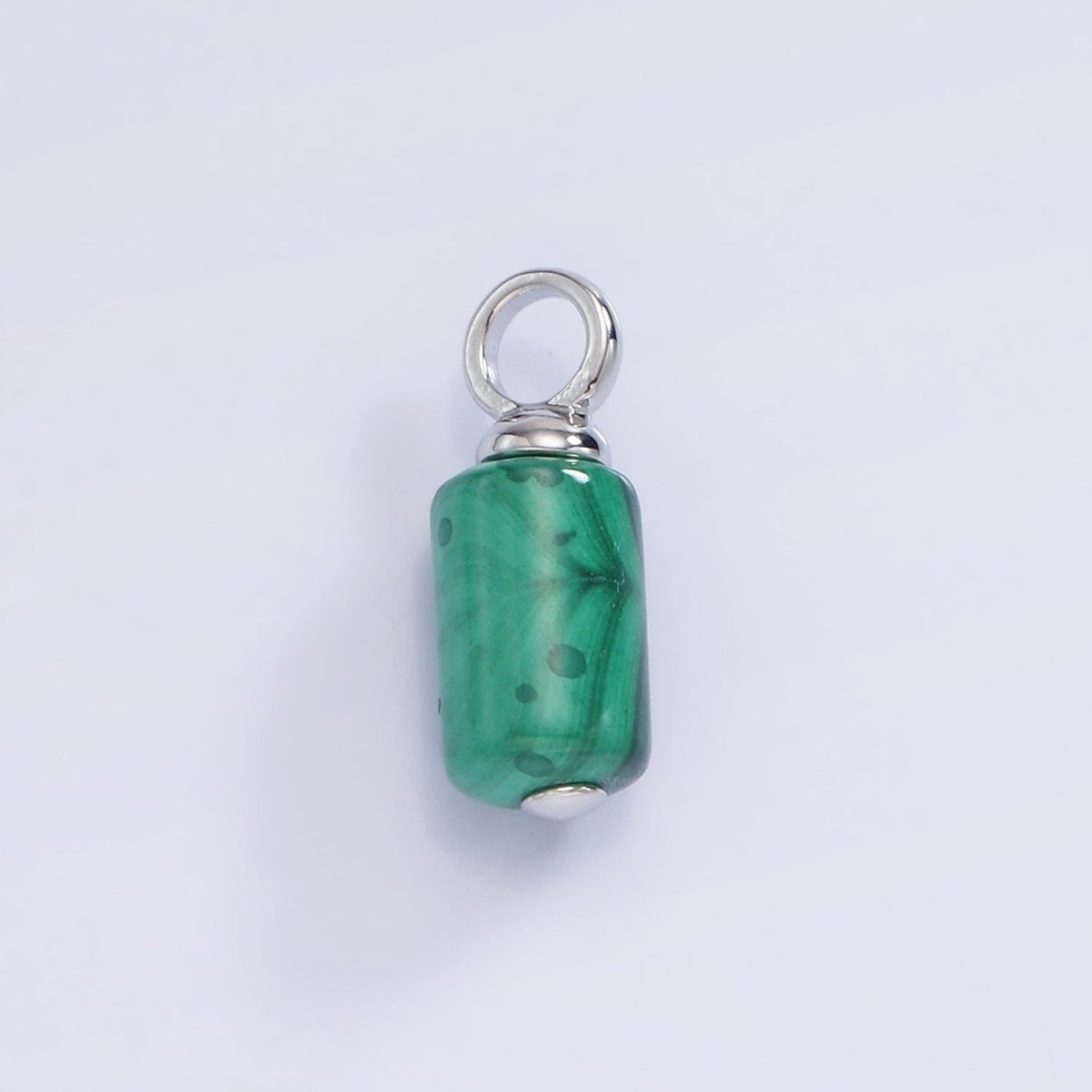 White Gold Filled Green Malachite Gemstone Cylinder Charm | W522 - DLUXCA