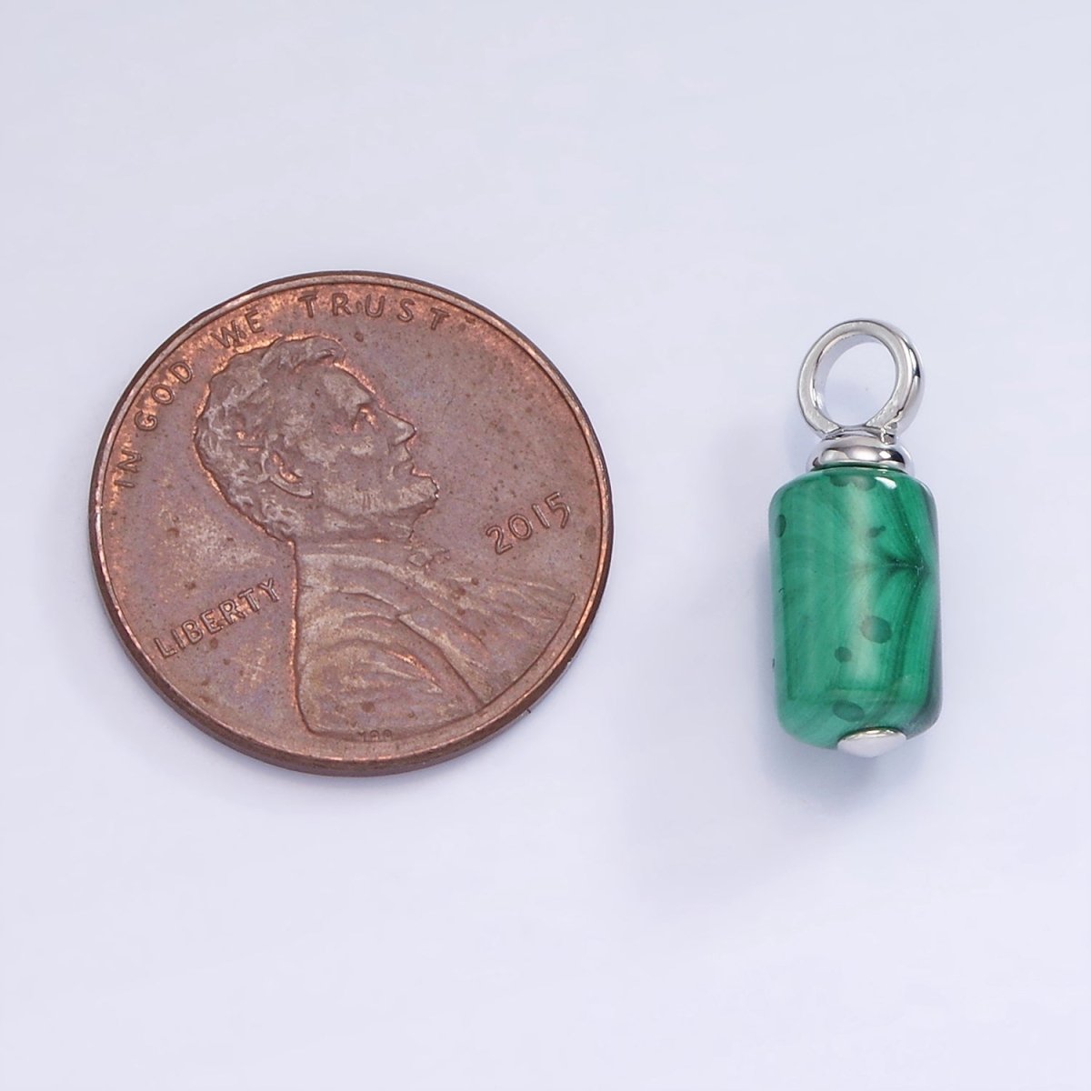White Gold Filled Green Malachite Gemstone Cylinder Charm | W522 - DLUXCA