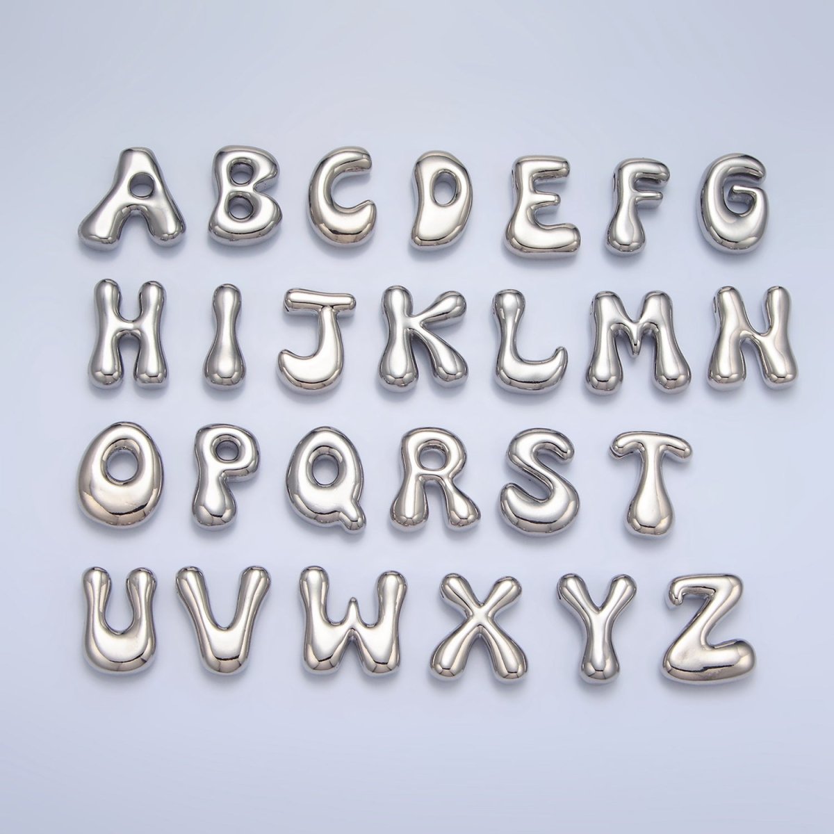 White Gold Filled Groovey Chubby Balloon Letter Initial Pendant | A1643 - A1655